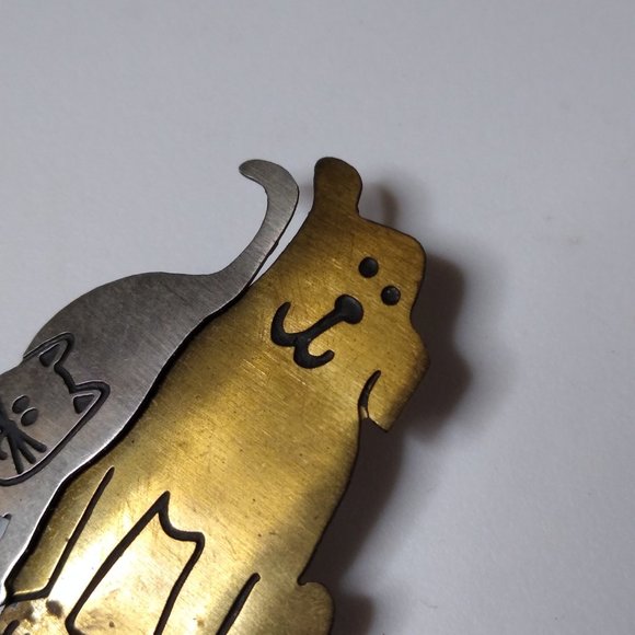 Vintage Thin Metal Dog And Cat Brooch - Picture 6 of 12